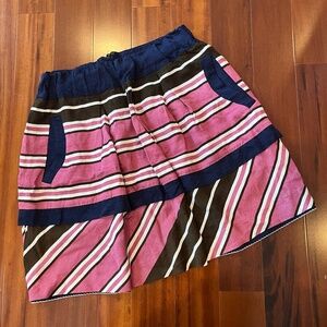 Maeve Anthropologie Skirt Mini Blue Pink Asymmetric Stripe Pocket Viscose Size 6